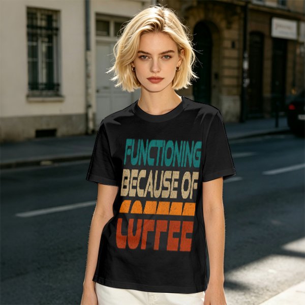 Olive Graphic T-Shirt with 'Functioning Because Of Coffee' Retro Print