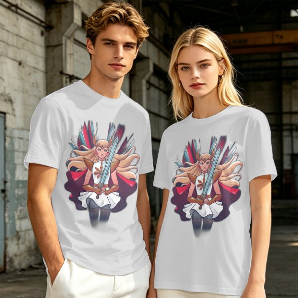 Olive T-Shirt Featuring Fantasy Warrior Princess With Sword Art