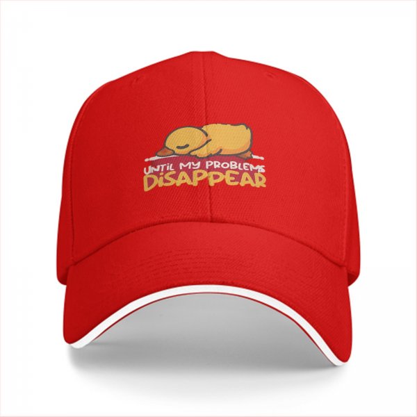 Black baseball cap with sleeping duck graphic and 'Until My Problems Disappear' text