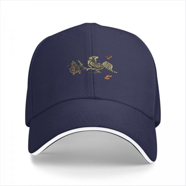 Black Baseball Cap With Rooster And Small Warrior Graphic Design
