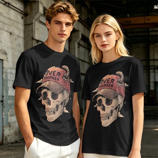 OVER THINKER Skull Graphic Olive T-Shirt
