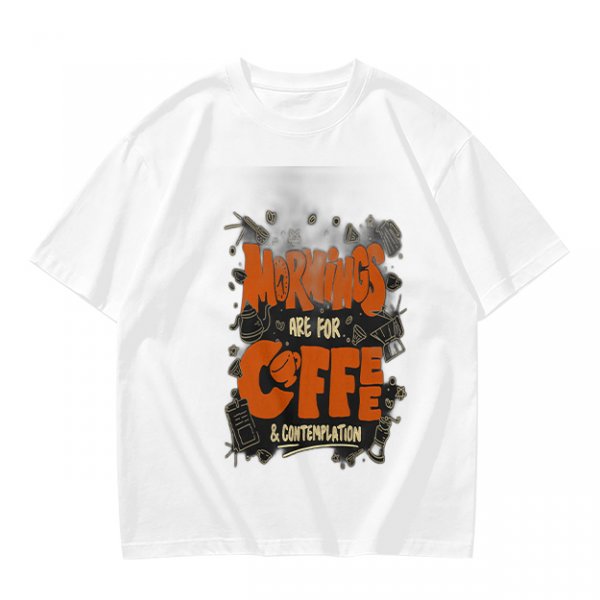 Olive t-shirt with 'Mornings are for coffee & contemplation' print