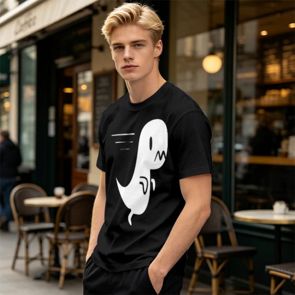 Olive T-Shirt With Cute Running Ghost Dinosaur Graphic Print