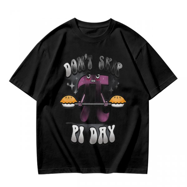 Don't Skip Pi Day T-Shirt with Lifting Pi Character Holding Pies
