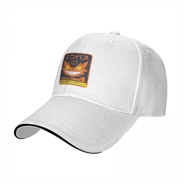 Black baseball cap with magical cat bus themed graphic