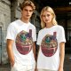 Olive T-shirt with Samurai Cat Surfing Ramen Bowl Art