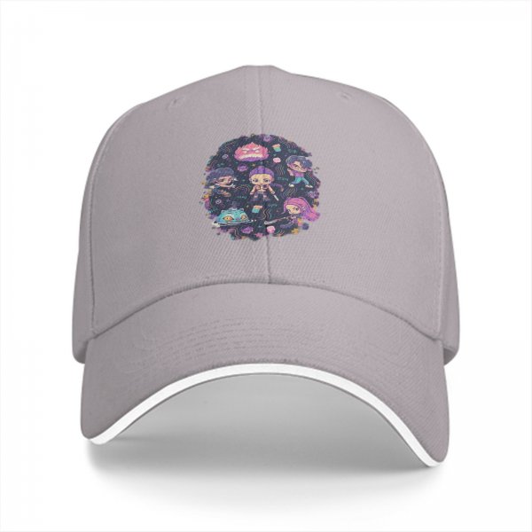 Black Baseball Cap with Cute Chibi Fantasy Character Print