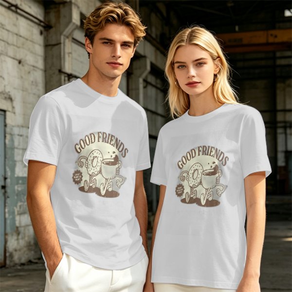 Olive green graphic t-shirt with good friends donut and coffee print