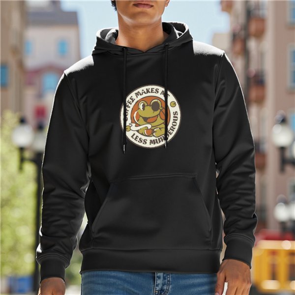 Coffee Makes Me Less Murderous Frog Graphic Black Hoodie