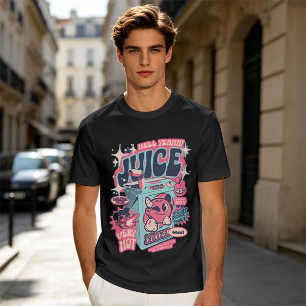 Olive t-shirt with retro hot juice devil graphic print