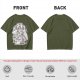 Olive graphic t-shirt with raccoon eating and 'Stop eating TRASH' print