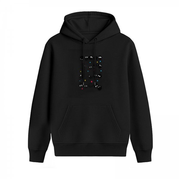 Black Hoodie With Small Colorful Dot And Eye Graphic Print