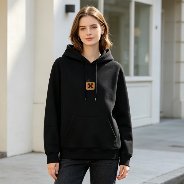 Black Hoodie with Orange Square X Patch