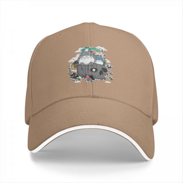 Black baseball cap with My Neighbor Totoro themed graphic print