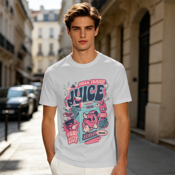 Olive t-shirt with retro hot juice devil graphic print