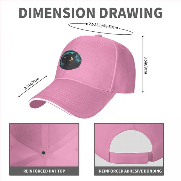 Black Baseball Cap With Mystical Black Cat And Crescent Moon Art