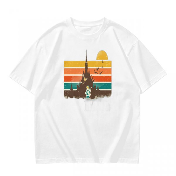 Olive T-Shirt With Retro Sunset Fantasy Castle Graphic