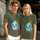 Olive T-shirt with Worn Burning Earth Graphic and 'Fine Thanks' Text