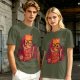 Olive T-Shirt With Nerdy Ginger Cat Reading Book Print