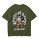 Olive graphic t-shirt with 'Enjoy the grind Assholes' coffee grinder mascot print