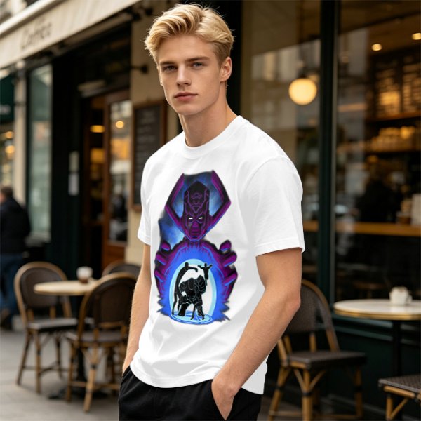 Olive T-Shirt Featuring Galactus Holding Silhouetted Superheroes