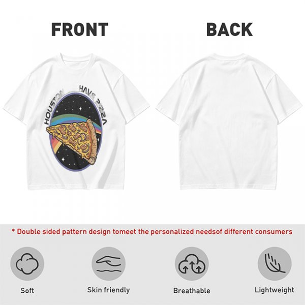Olive t-shirt with space pizza graphic and Houston have pizza text