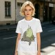 Olive T-shirt with whimsical forest spirit and small animal graphic print