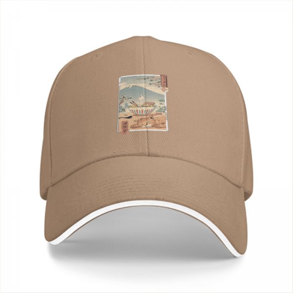 Black Baseball Cap with Ukiyo-e Style Ramen and Mount Fuji Art