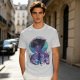 Anime character silhouette graphic tee with stylized purple and blue art