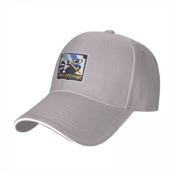 Black baseball cap with raccoon chef graphic and RACCACOOKIE text