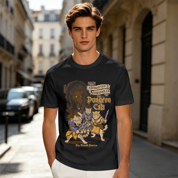 Dungeon Cats Enchanted Chronicles Fantasy Graphic T-Shirt