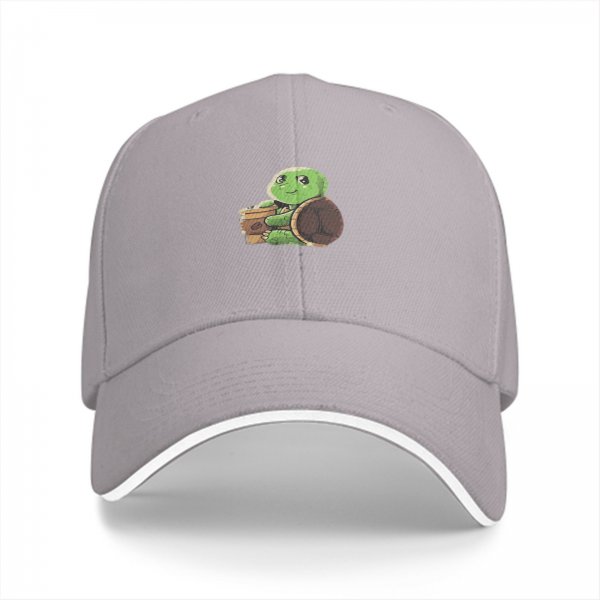 Black Baseball Cap With Cute Turtle Holding Coffee Cup Print