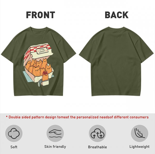Olive T-Shirt With Kitten Nuggets Fried Chicken Box Graphic