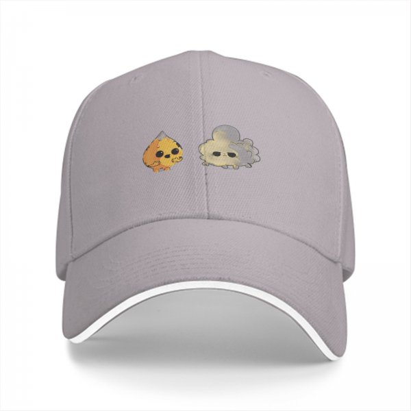 Black Baseball Cap With Cute Fire And Smoke Character Print