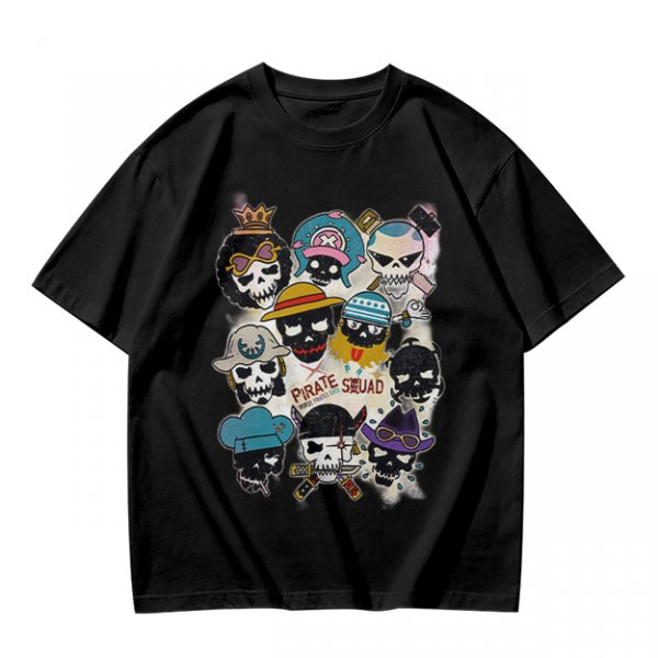 Olive T-Shirt With Pirate Squad Skull Character Print