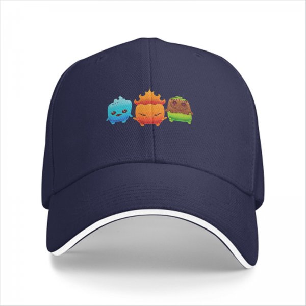 Black baseball cap with cute elemental creature graphic