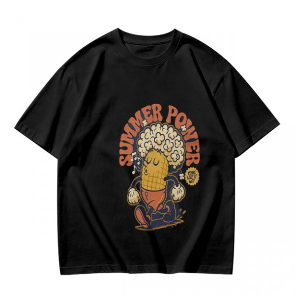 Olive T-Shirt with Retro Summer Power Corn Character Print