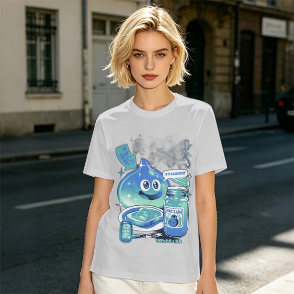 Olive green t-shirt with a slime jam graphic design