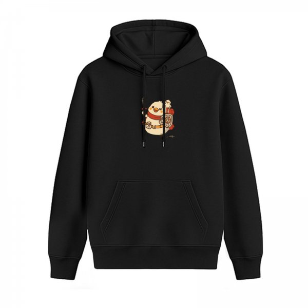 Black Hoodie With Cute Adventurer Duck Graphic Print