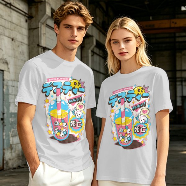 Oversized Graphic Tee with Death Flavor Bubble Tea Print