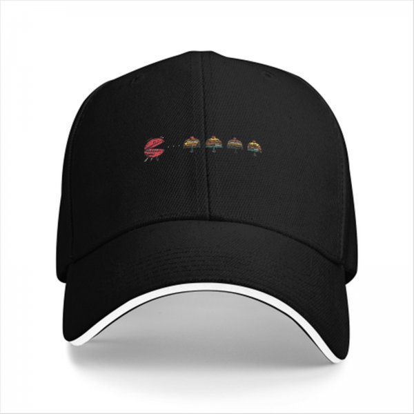 Black Baseball Cap With Grill And Burger Graphic Design