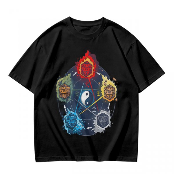 Dungeons and Dragons Elemental Dice Yin Yang Graphic T-Shirt
