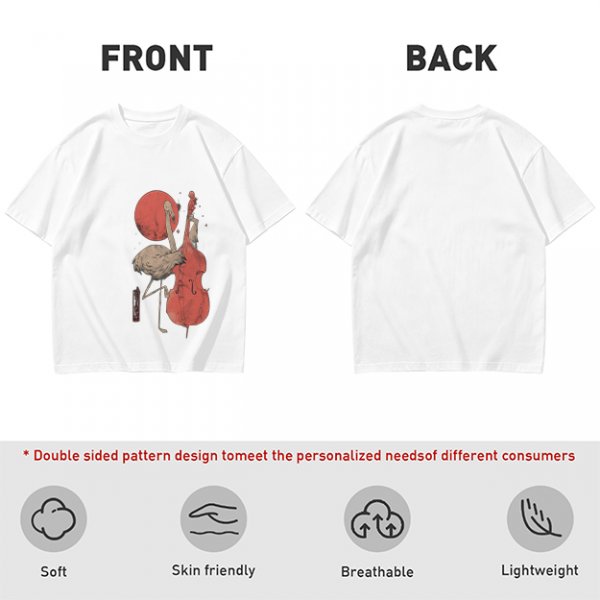 Olive T-Shirt With Crane Playing Cello Red Moon Art Print