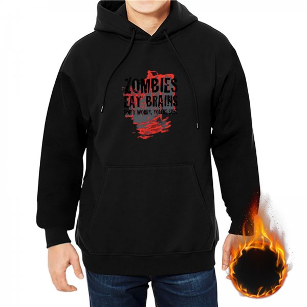 Black hoodie with zombies eat brains funny graphic print