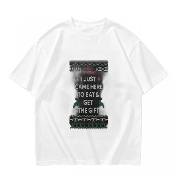 Olive Christmas T-Shirt With 'I Just Came Here To Eat & Get The Gift' Print