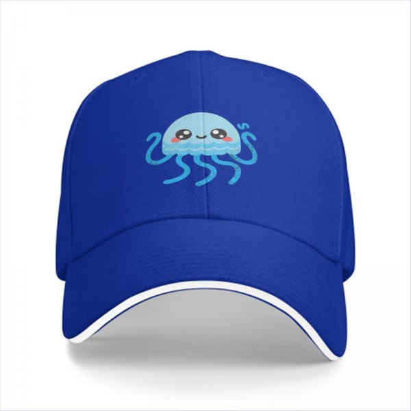 Black Baseball Cap With Cute Kawaii Light Blue Jellyfish Print