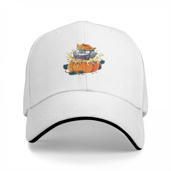 Black Baseball Cap With Cute Pumpkin Creature Graphic