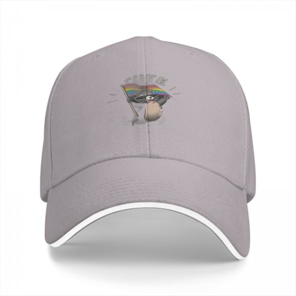 Black Baseball Cap With Raccoon Holding Pride Flag Design