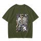 Olive Anime Graphic T-Shirt With Fist And Lightning Artwork