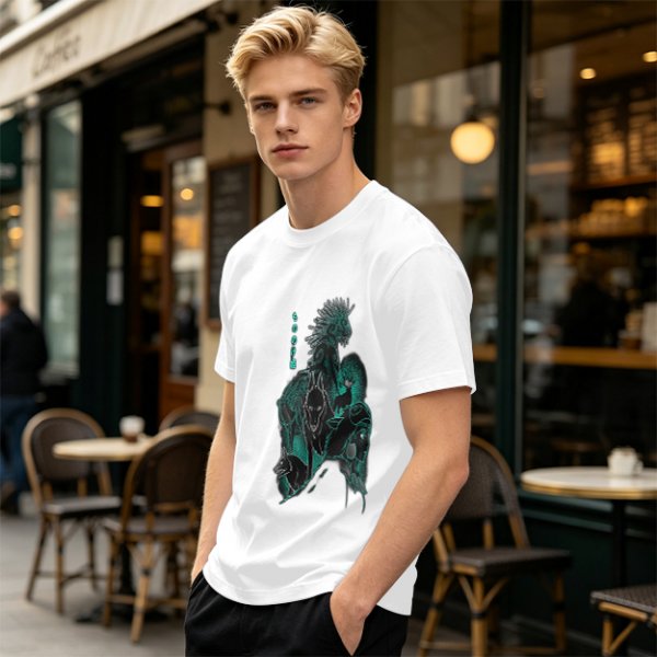 Olive T-shirt with Dark Fantasy Spirit Creature Graphic
